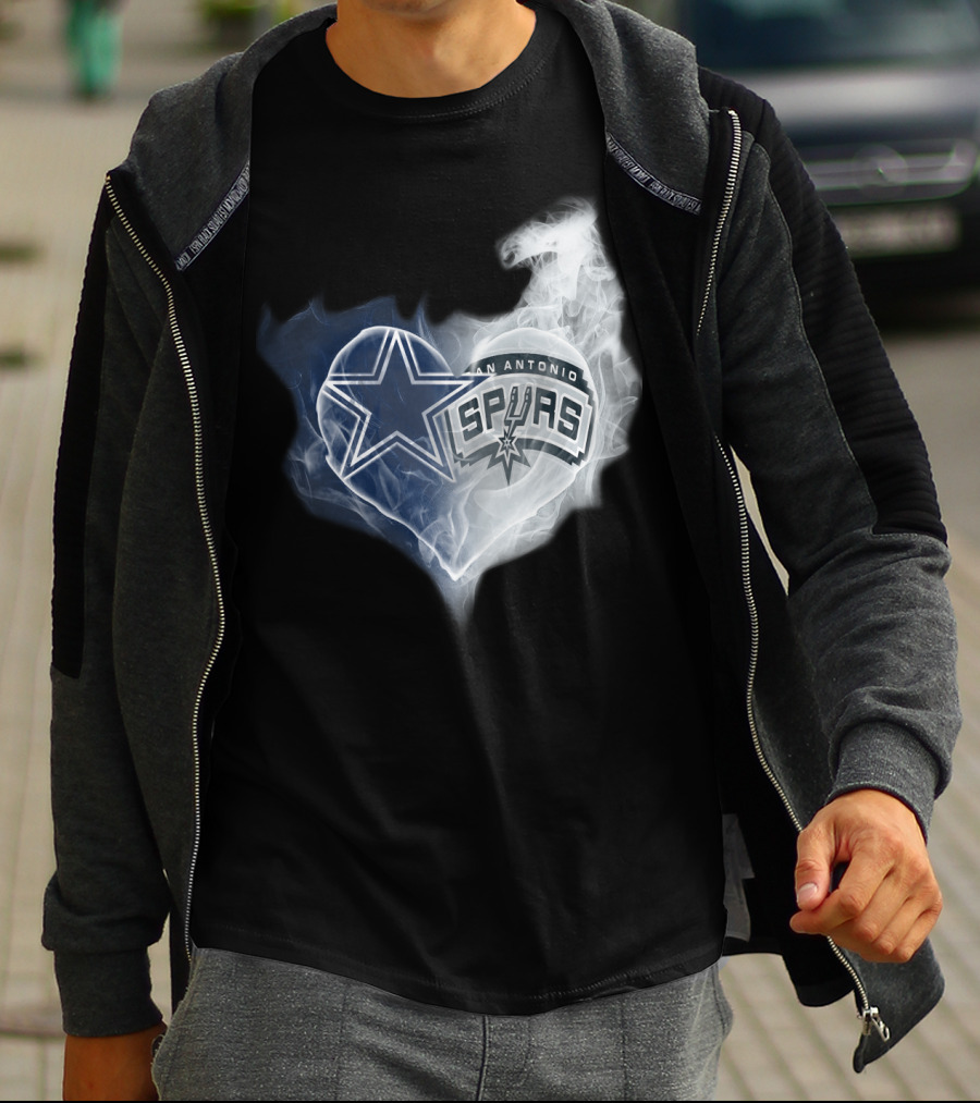 Dallas Cowboys San Antonio Spurs Heart Smoke T-Shirt