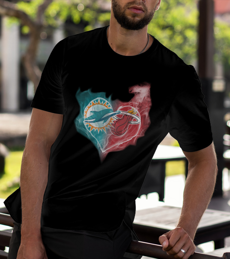 Miami Dolphins Miami Heat Heart T-Shirt