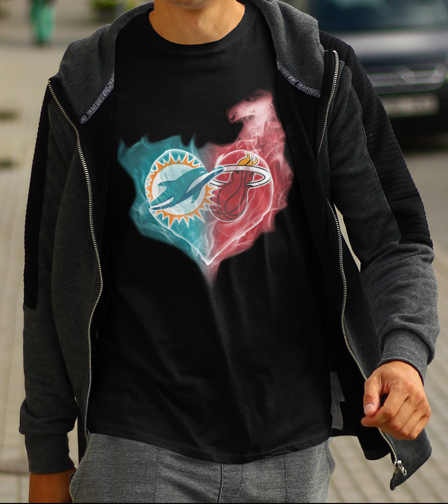 Miami Dolphins Miami Heat Heart T-Shirt