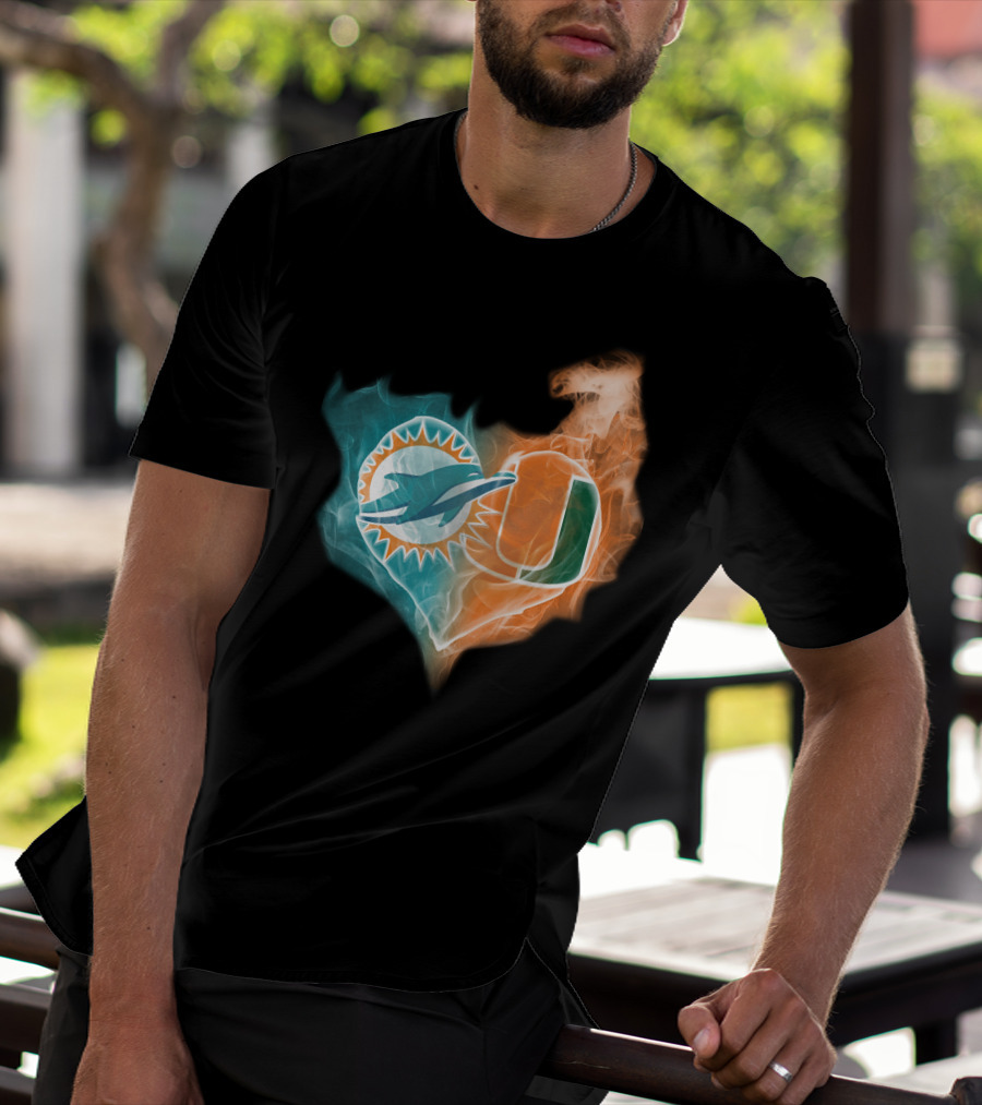 Miami Dolphins University Of Miami Heart Fusion T-Shirt