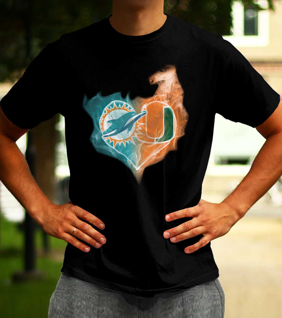 Miami Dolphins University Of Miami Heart Fusion T-Shirt