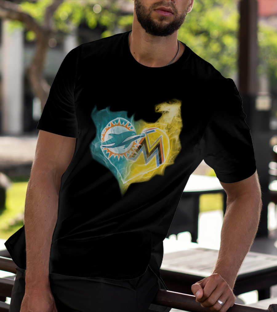 Miami Dolphins Miami Marlins Heart Fusion T-Shirt