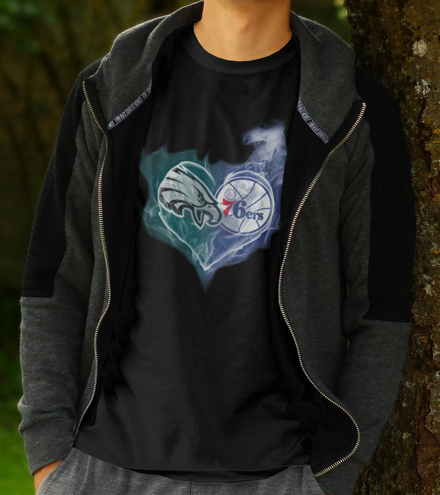 Philadelphia Eagles 76ers Heart Sports Logo Fusion T-Shirt
