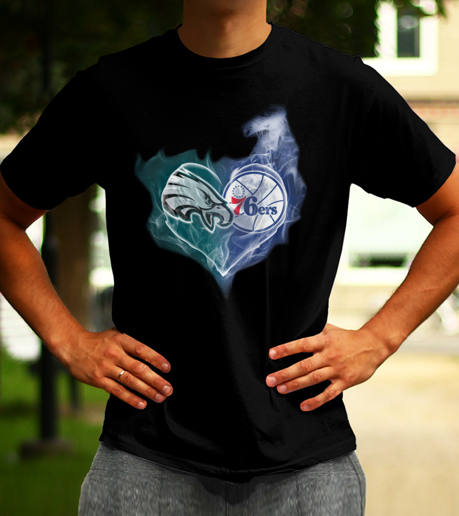 Philadelphia Eagles 76ers Heart Sports Logo Fusion T-Shirt
