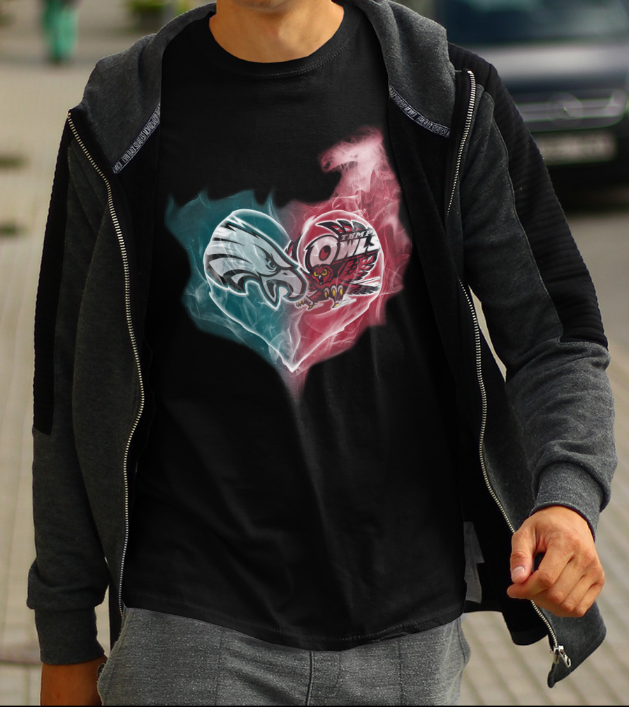 Philadelphia Eagles And Temple Owls Heart Shape T-Shirt