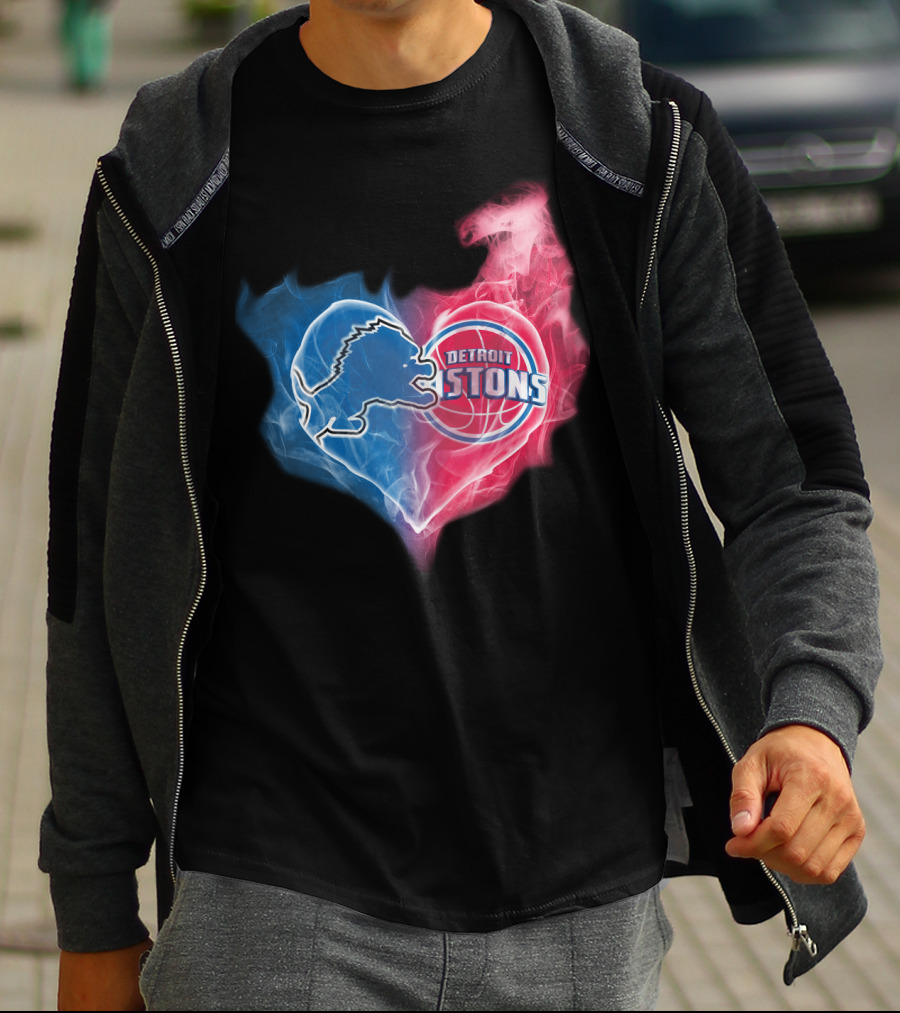 Detroit Lions Pistons Heart Fusion T-Shirt