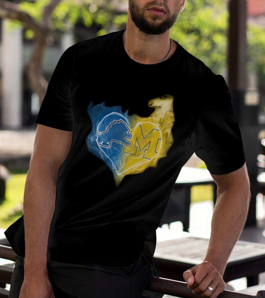 Blue Lion And Yellow M In Heart-Shaped Flame T-Shirt