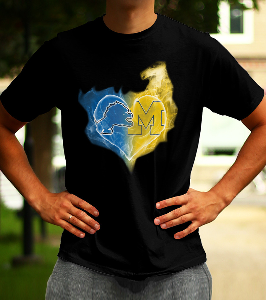 Blue Lion And Yellow M In Heart-Shaped Flame T-Shirt