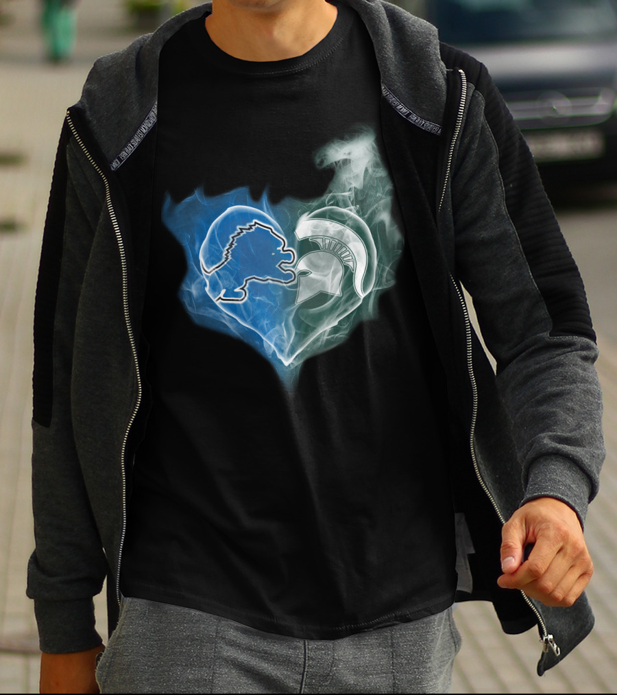 Detroit Lions Michigan State Spartans Heart Fusion T-Shirt