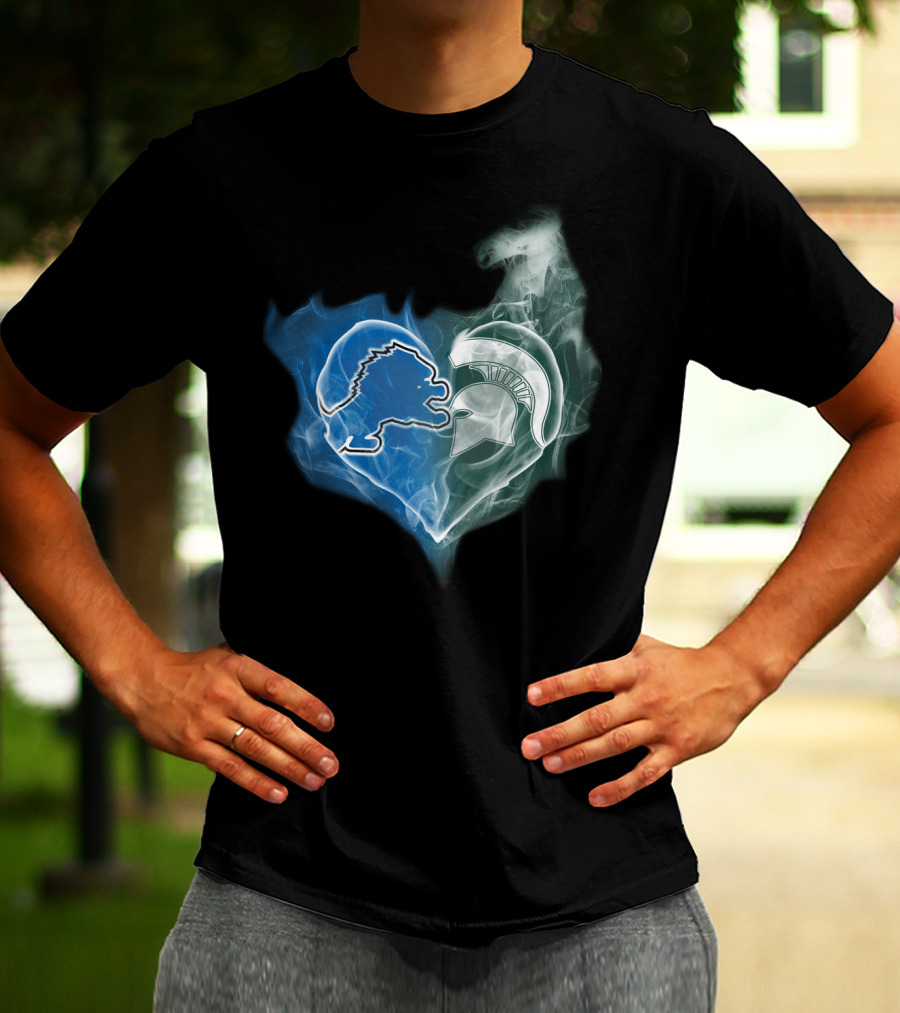 Detroit Lions Michigan State Spartans Heart Fusion T-Shirt