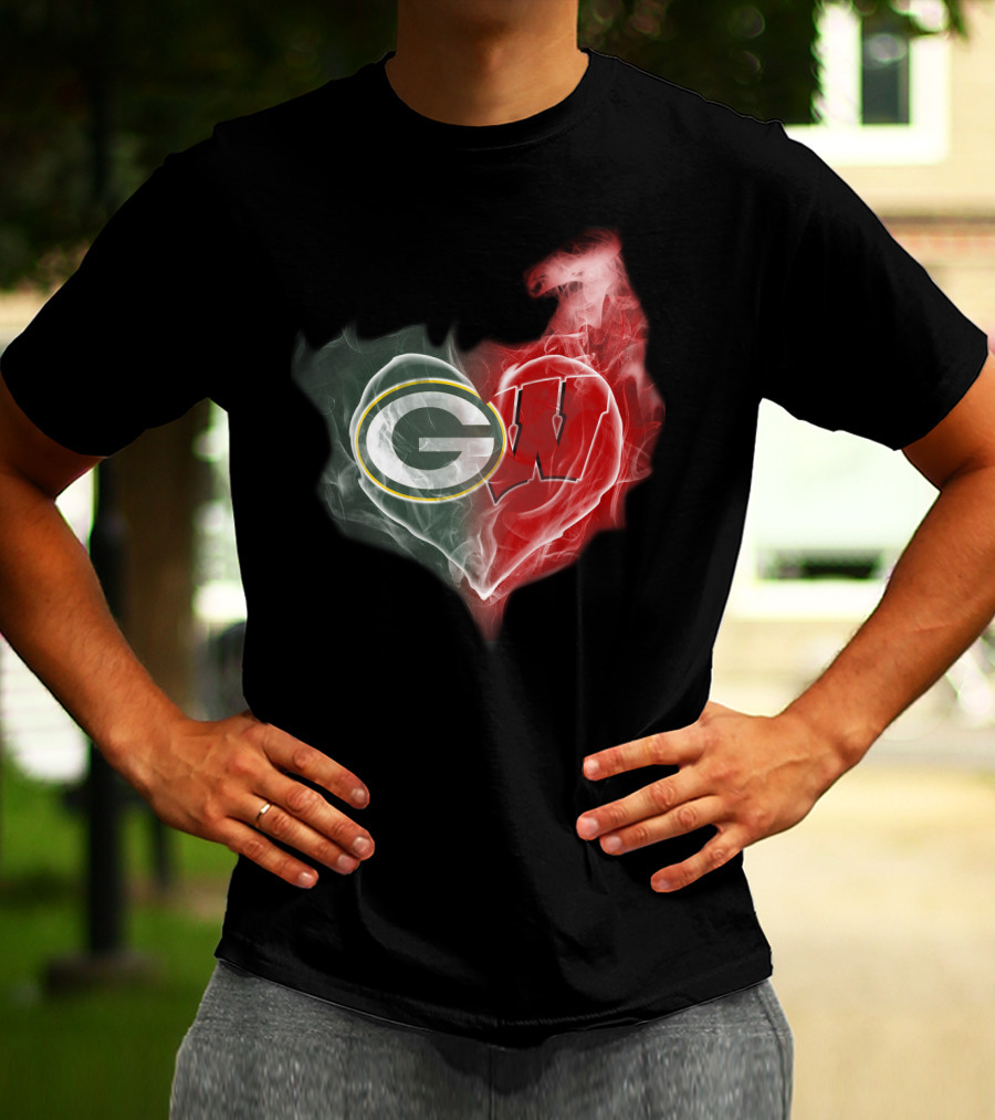 Green Bay Packers Wisconsin Badgers Heart Smoke T-Shirt