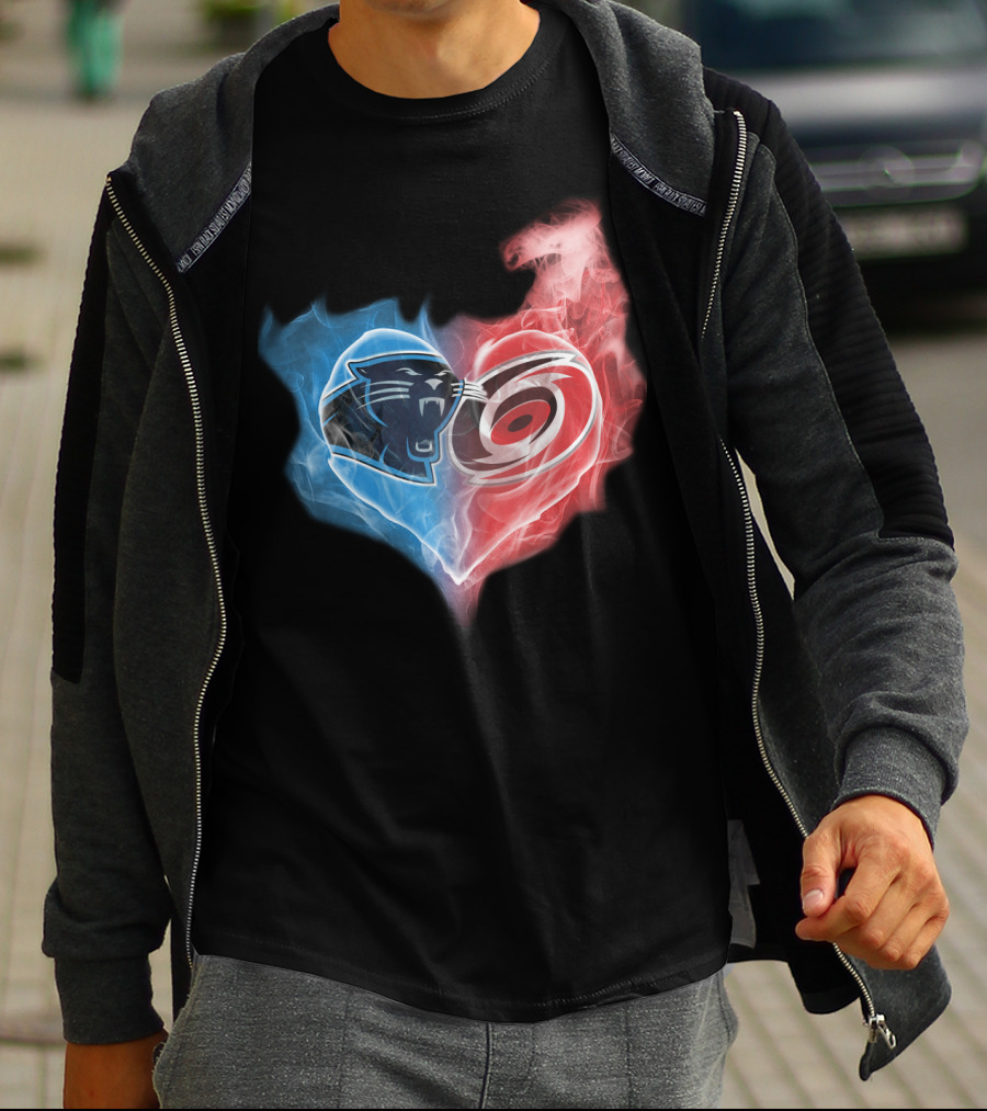 Carolina Panthers And Hurricanes Heart Fusion T-Shirt