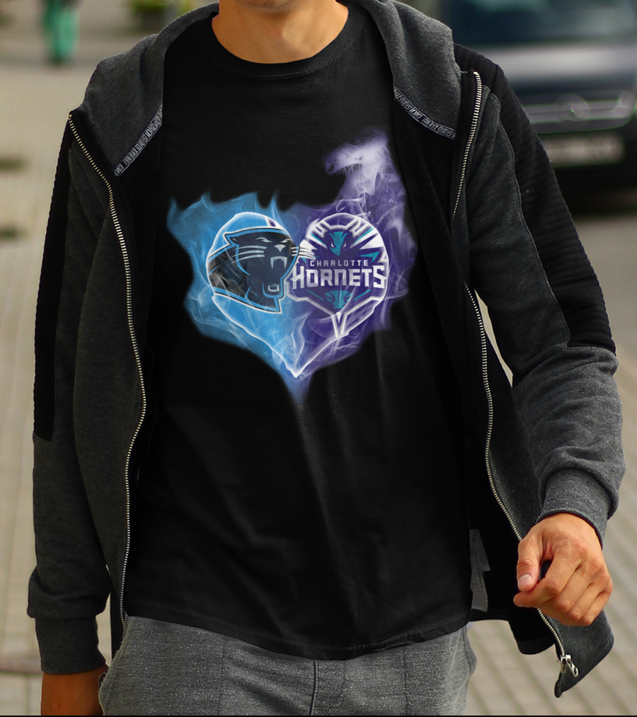 Carolina Panthers Charlotte Hornets Heart Fusion T-Shirt