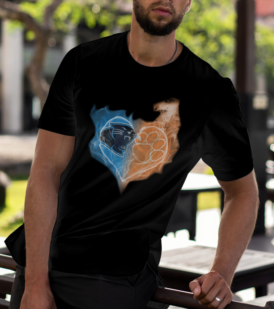 Carolina Panthers Clemson Tigers Heart Smoke Fusion T-Shirt