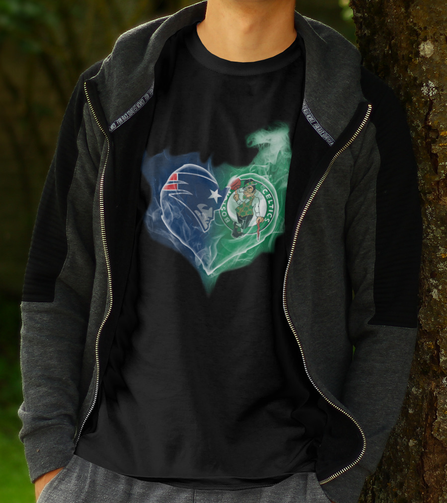 New England Patriots Boston Celtics Heart Smoke Fusion T-Shirt