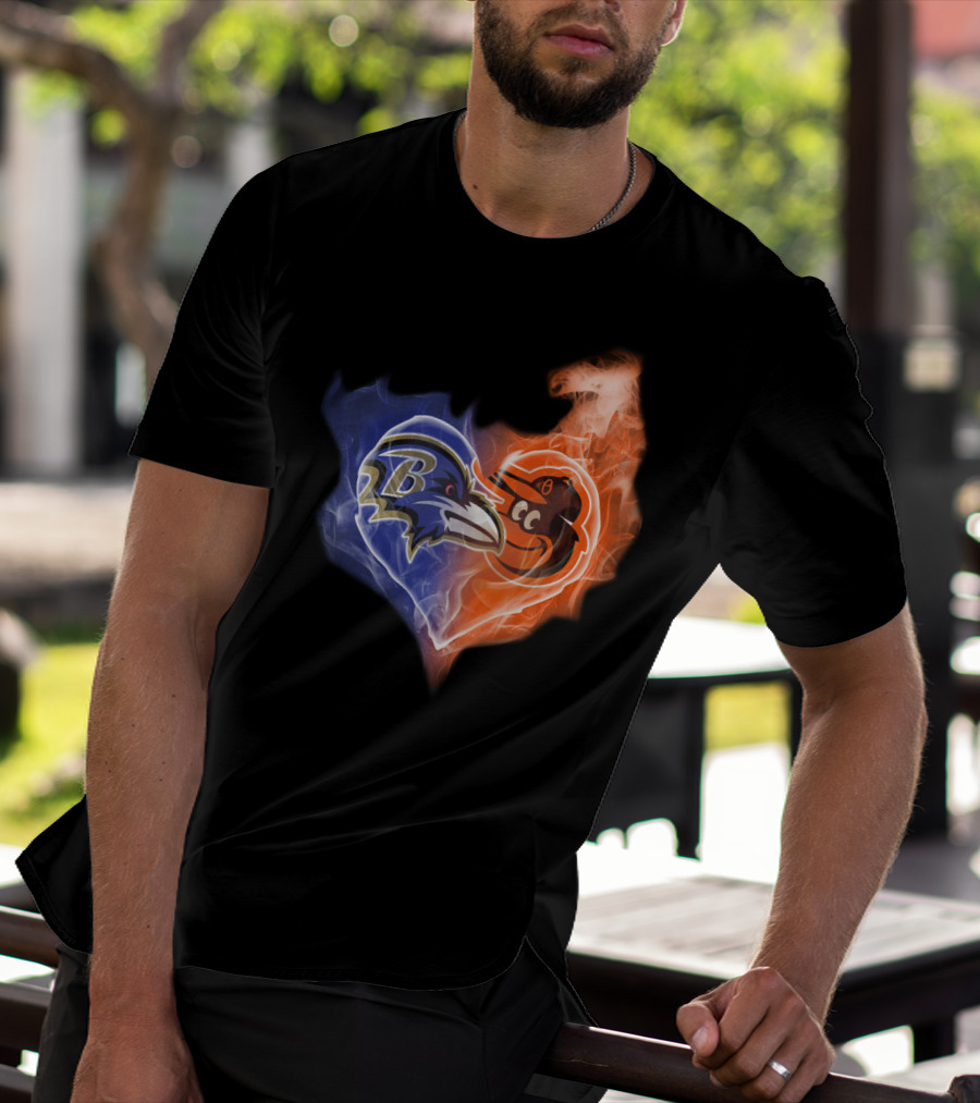 Baltimore Ravens Orioles Heart Fusion T-Shirt