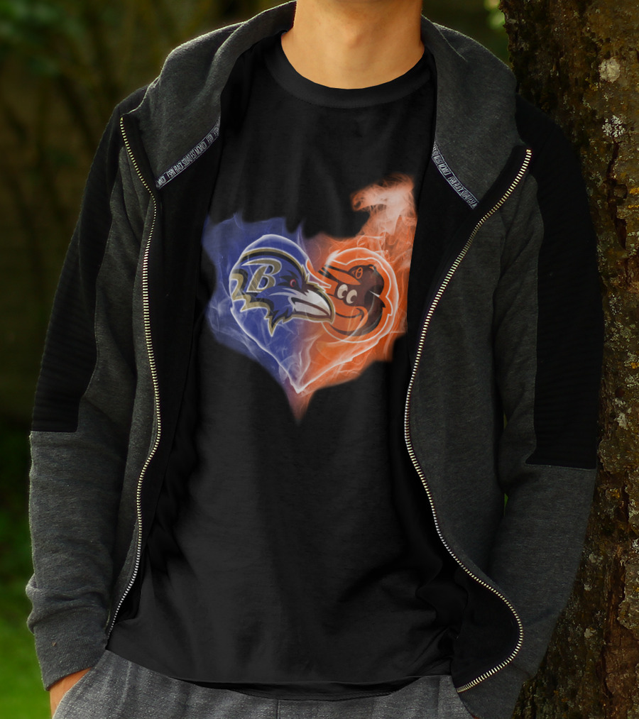 Baltimore Ravens Orioles Heart Fusion T-Shirt