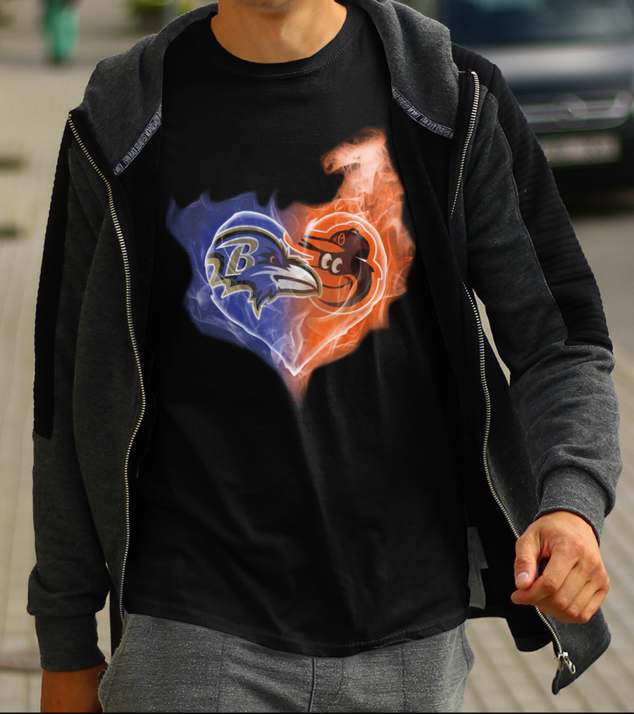 Baltimore Ravens Orioles Heart Fusion T-Shirt