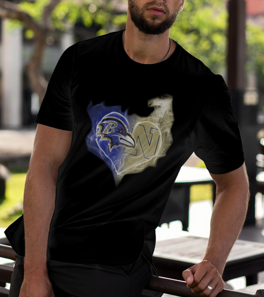 Baltimore Ravens Navy Midshipmen Heart Fusion T-Shirt
