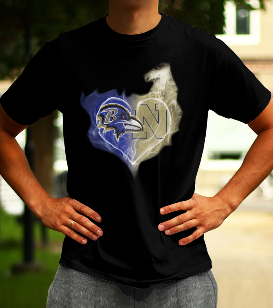 Baltimore Ravens Navy Midshipmen Heart Fusion T-Shirt