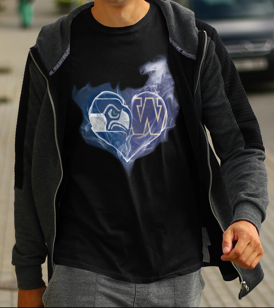 Seattle Seahawks Washington Huskies Heart Smoke T-Shirt