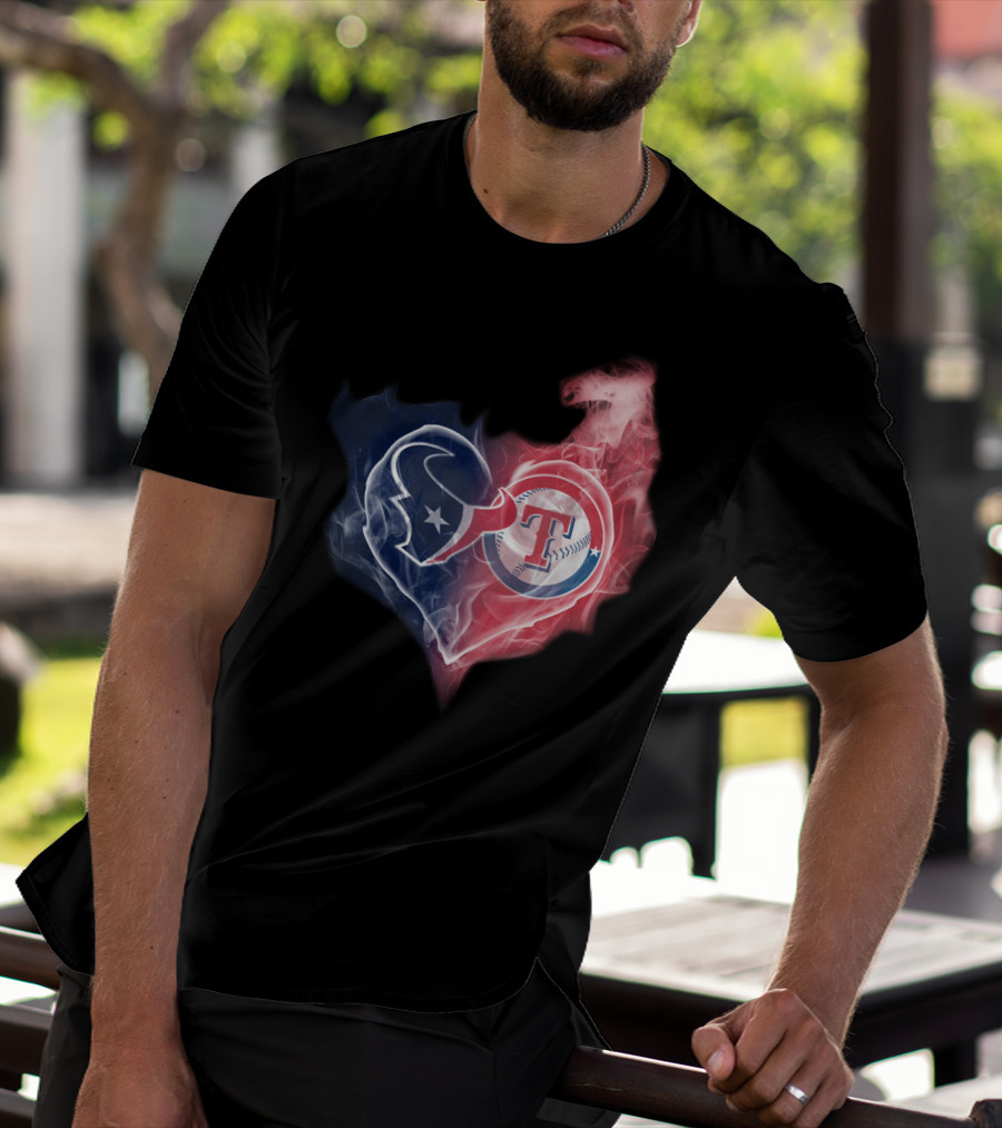 Houston Texans And Texas Rangers Smoke Heart T-Shirt