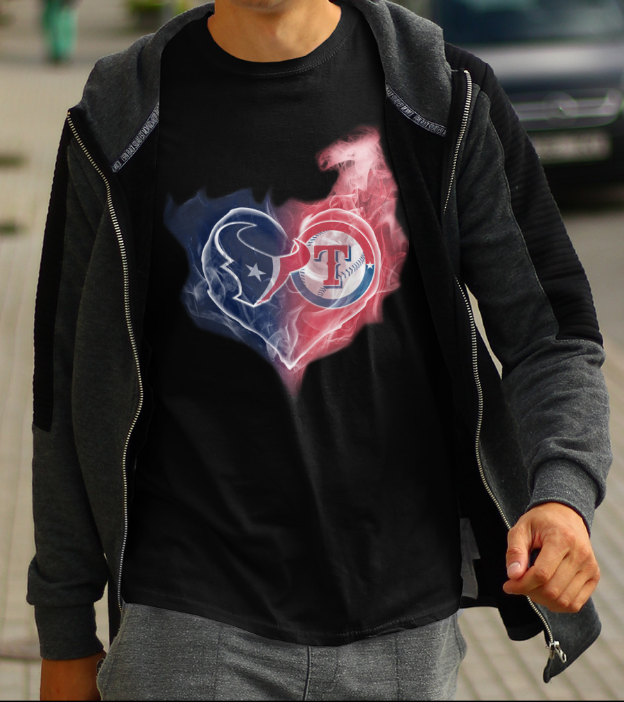 Houston Texans And Texas Rangers Smoke Heart T-Shirt