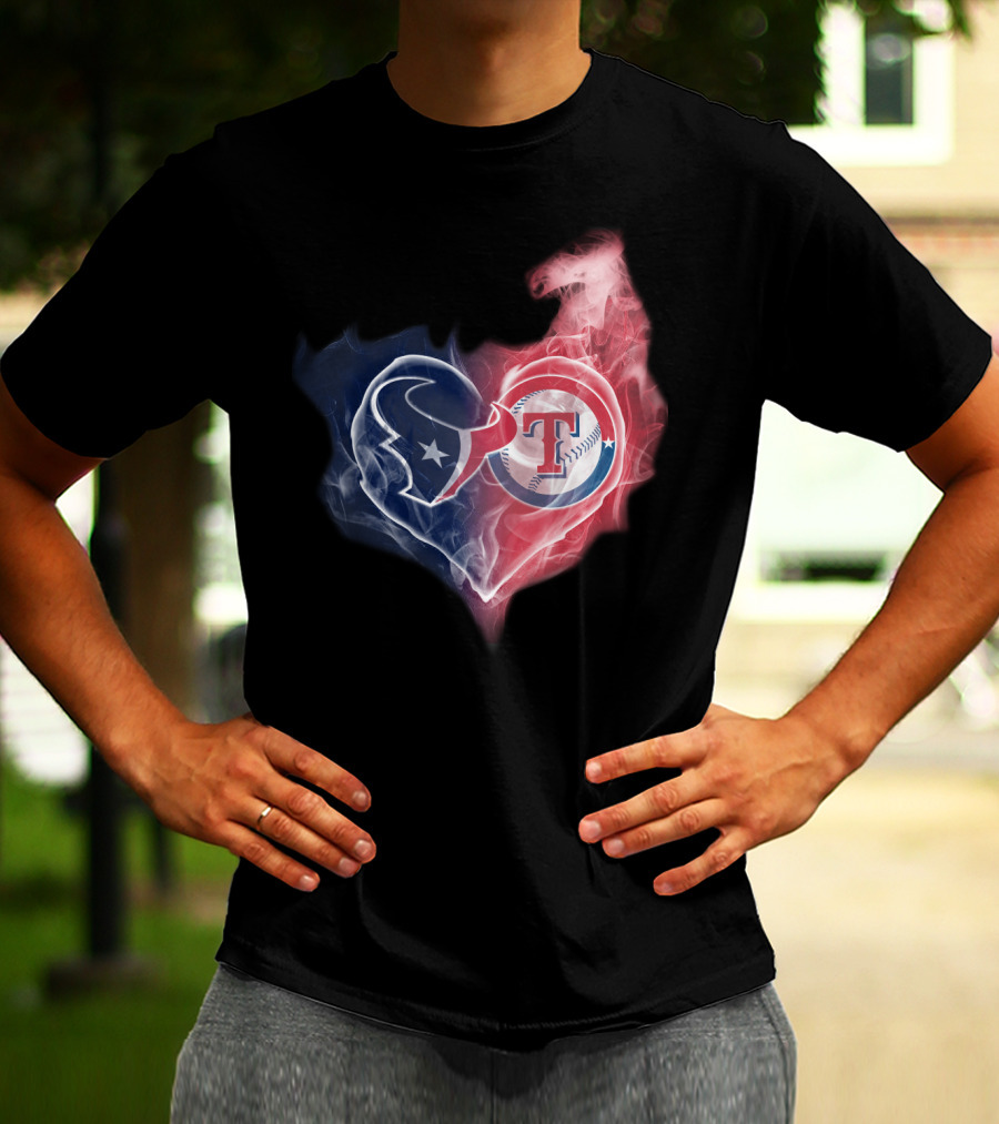Houston Texans And Texas Rangers Smoke Heart T-Shirt
