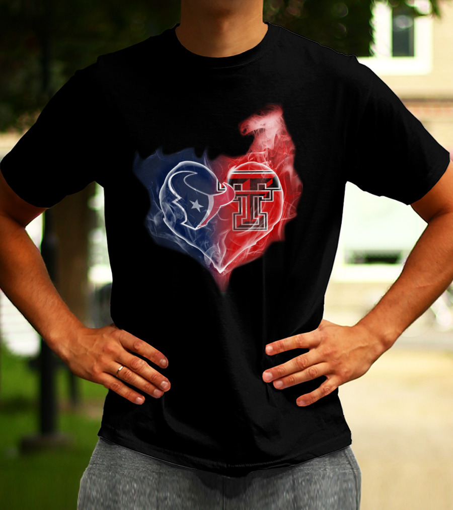 Houston Texans And Texas Tech Red Raiders Heart T-Shirt