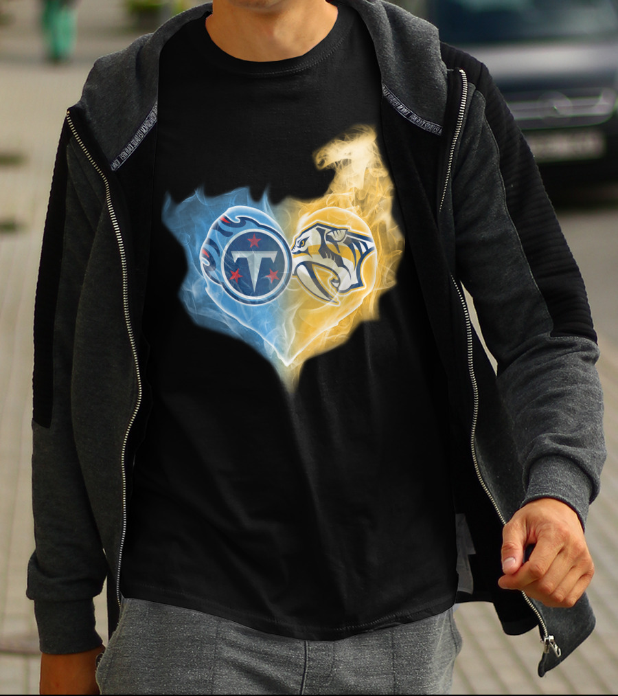 Tennessee Titans Titans And Nashville Predators Heart Logo T-Shirt