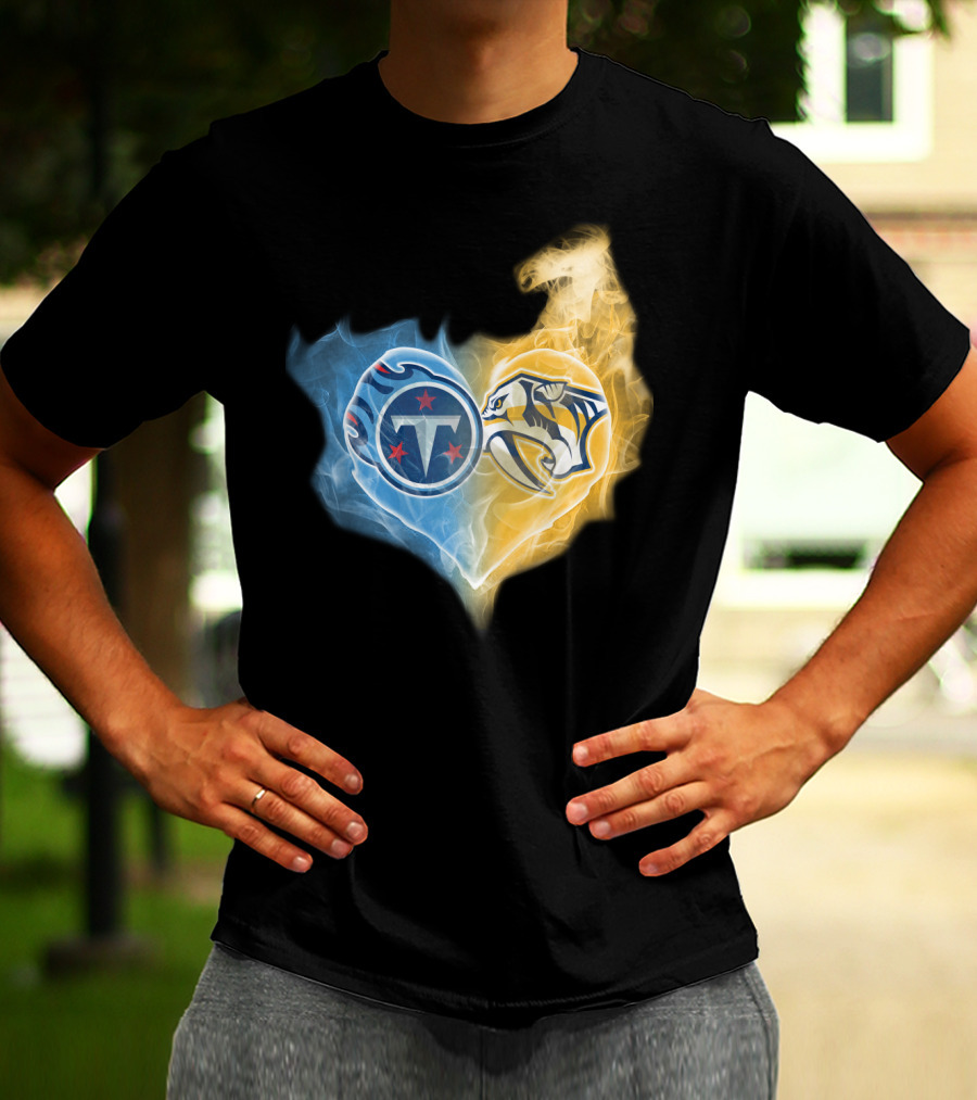 Tennessee Titans Titans And Nashville Predators Heart Logo T-Shirt