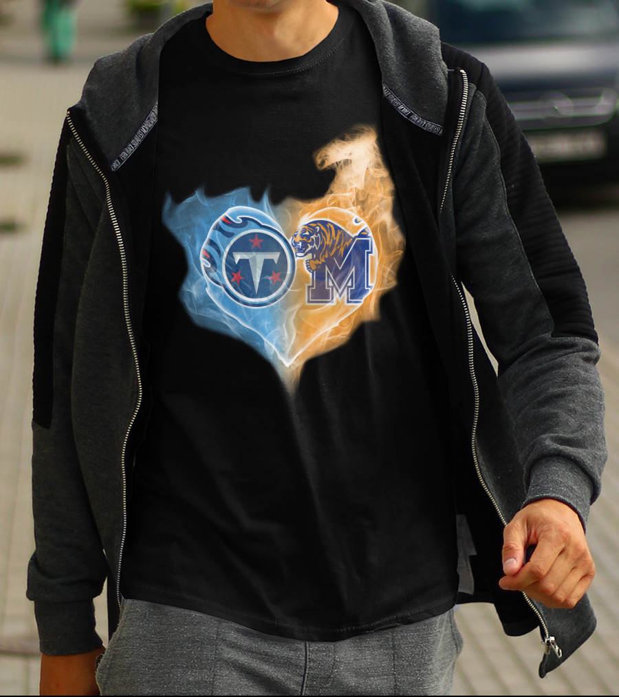 Tennessee Titans Memphis Tigers Heart Flame T-Shirt