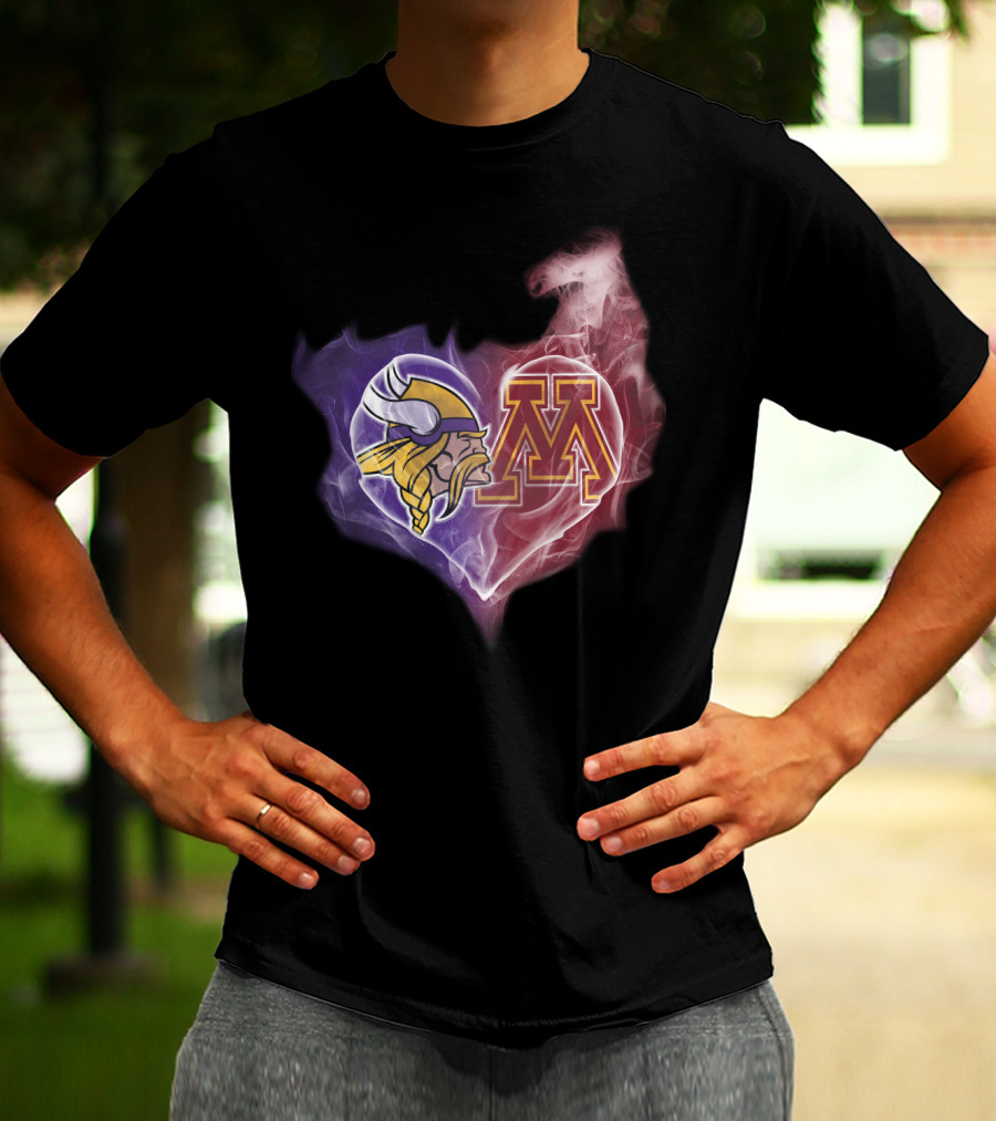 Minnesota Vikings And Golden Gophers Heart Logo Fusion T-Shirt