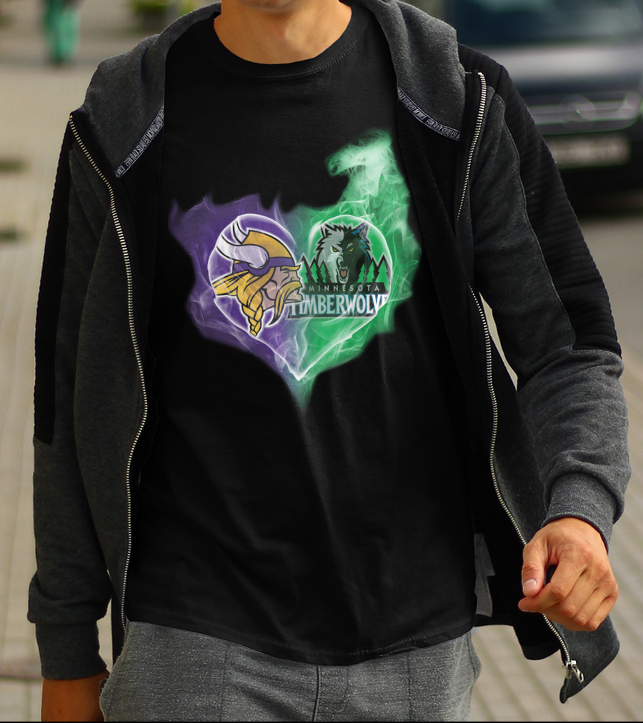 Minnesota Vikings Timberwolves Heart Smoke T-Shirt