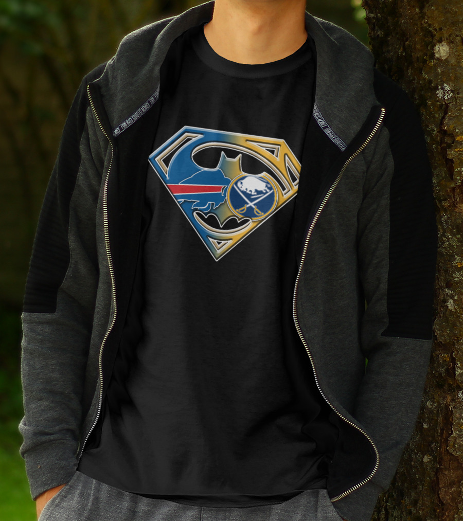 Batman Superman Buffalo Sabres Logo Fusion T-Shirt
