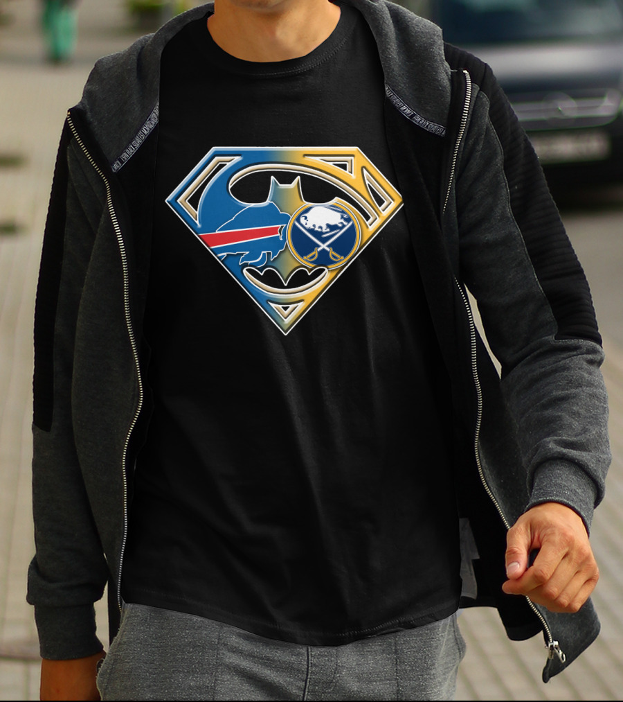 Batman Superman Buffalo Sabres Logo Fusion T-Shirt