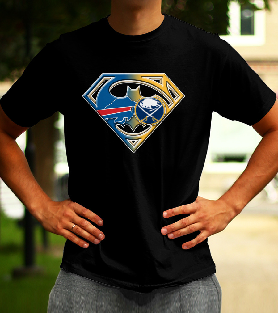 Batman Superman Buffalo Sabres Logo Fusion T-Shirt