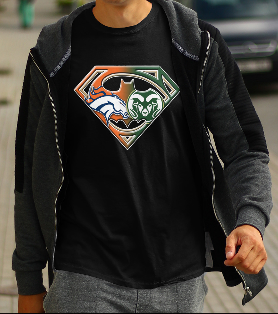 Superman Batman Denver Broncos Colorado State Rams Logo Fusion T-Shirt