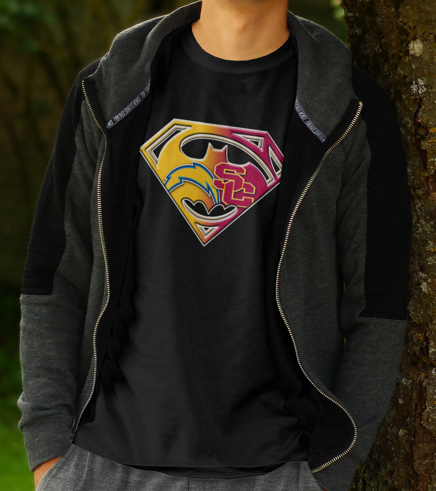 Bat 036: Batman Superhero Superman Chargers Sc Logo Fusion T-Shirt