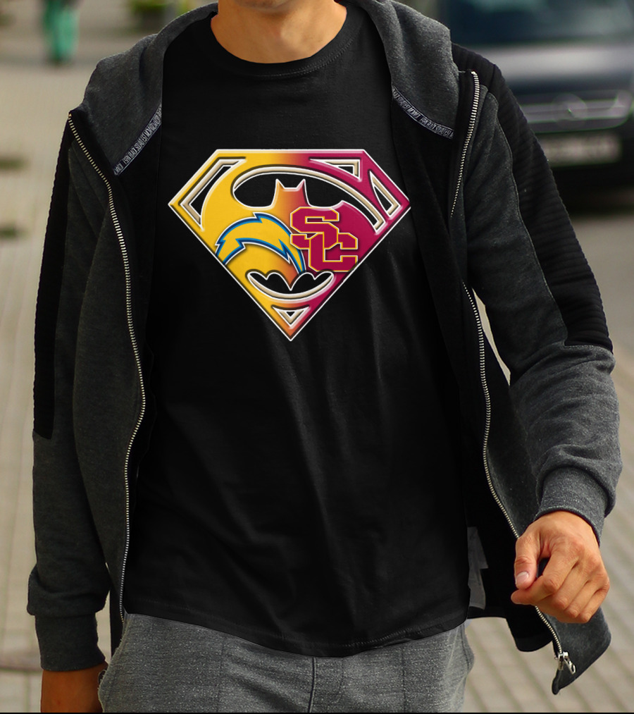 Bat 036: Batman Superhero Superman Chargers Sc Logo Fusion T-Shirt