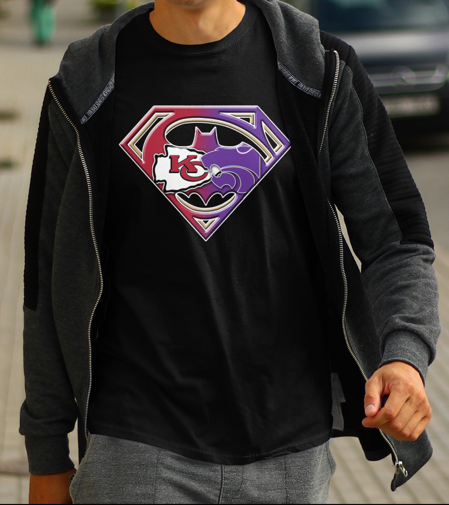 Kansas City Chiefs Kansas State Wildcats Batman Superman Logo Mashup T-Shirt