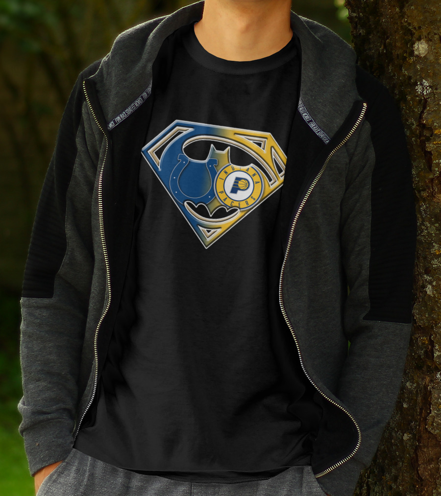 Indiana Pacers Colts Batman Superman Shield Bat T-Shirt