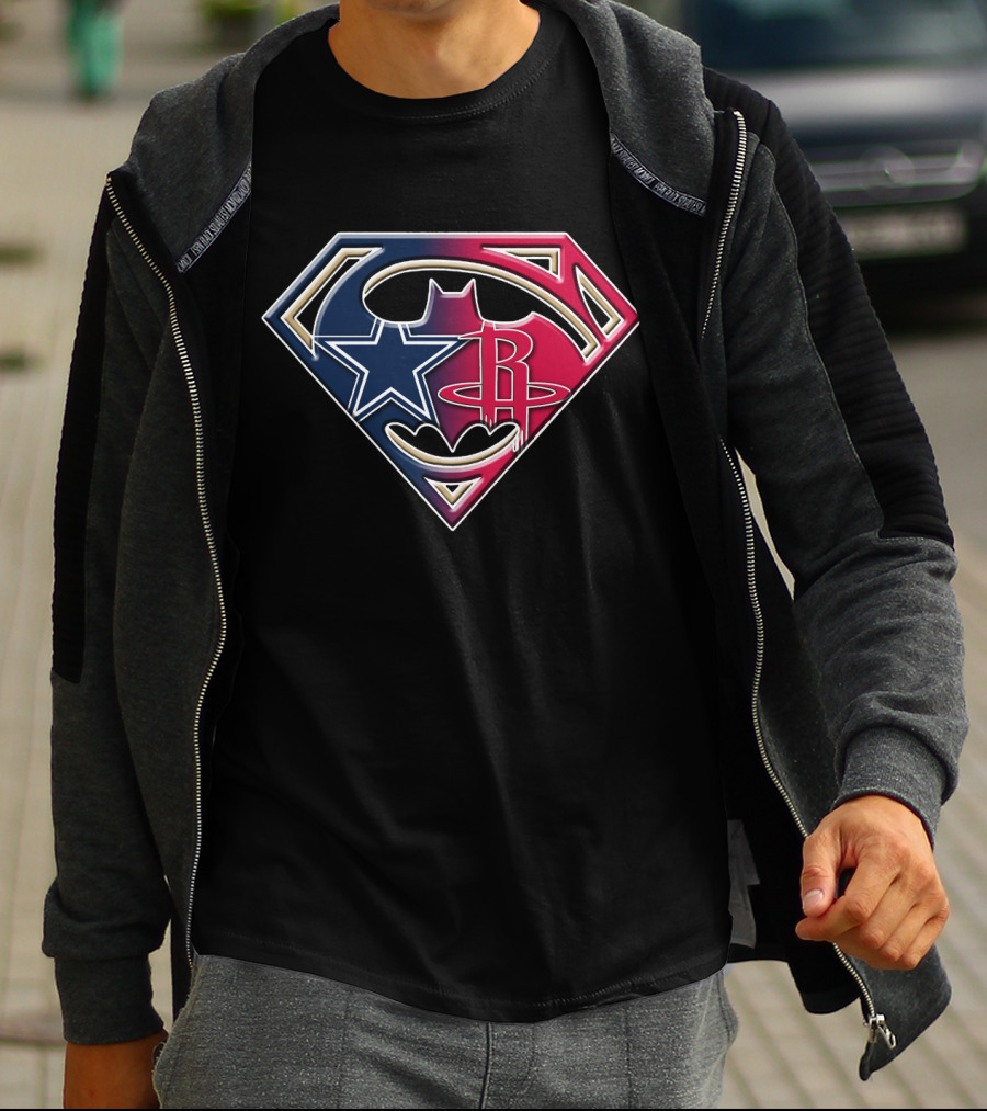 Superman Batman Houston Texans Rockets Logo Fusion T-Shirt