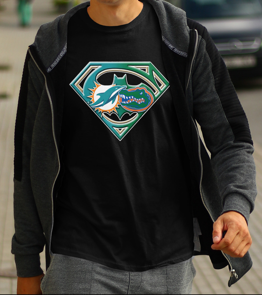 Superman Miami Dolphins Florida Gators Batman Logo Fusion T-Shirt