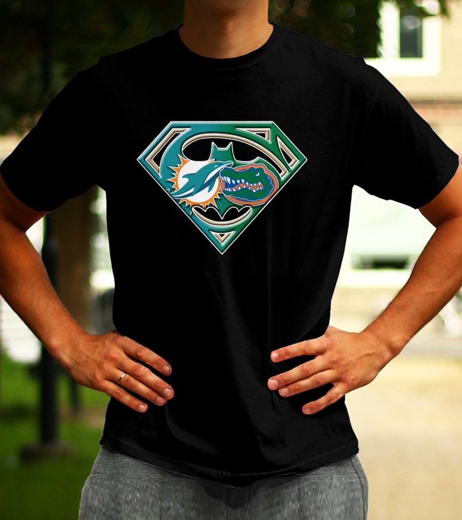 Superman Miami Dolphins Florida Gators Batman Logo Fusion T-Shirt
