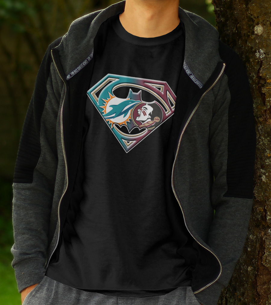Miami Dolphins Superman Logo With Native American Face In Bat 052 T-Shirt