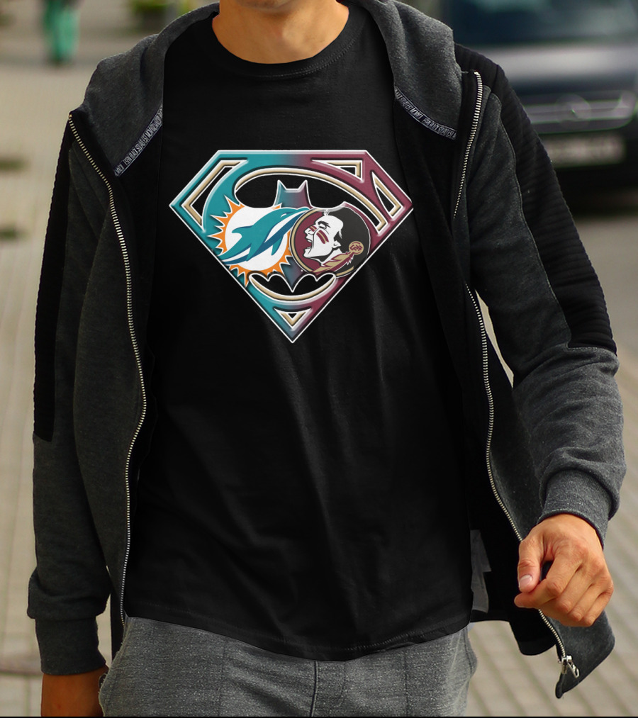 Miami Dolphins Superman Logo With Native American Face In Bat 052 T-Shirt