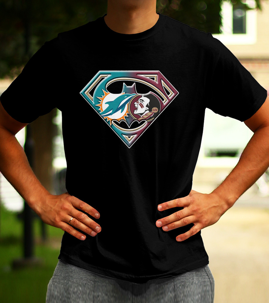 Miami Dolphins Superman Logo With Native American Face In Bat 052 T-Shirt