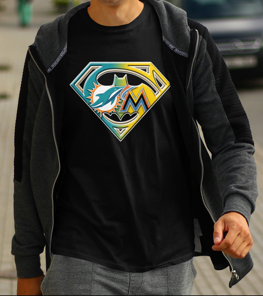 Miami Dolphins Marlins Batman Superman Bat 055 T-Shirt