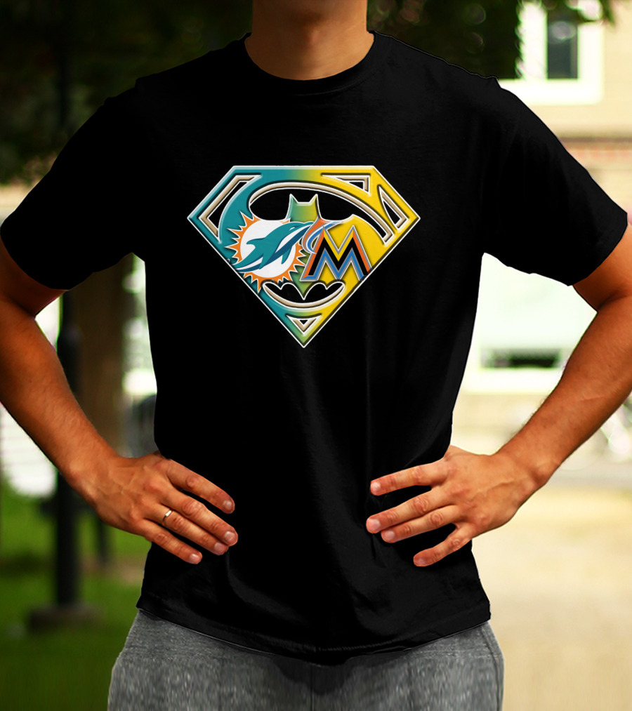 Miami Dolphins Marlins Batman Superman Bat 055 T-Shirt